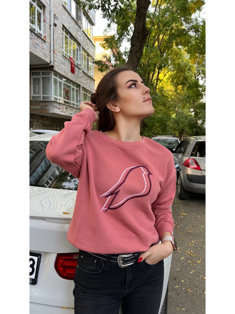 Pervin Çelik Kadın Somon Önü Nakışlı Sweatshirt