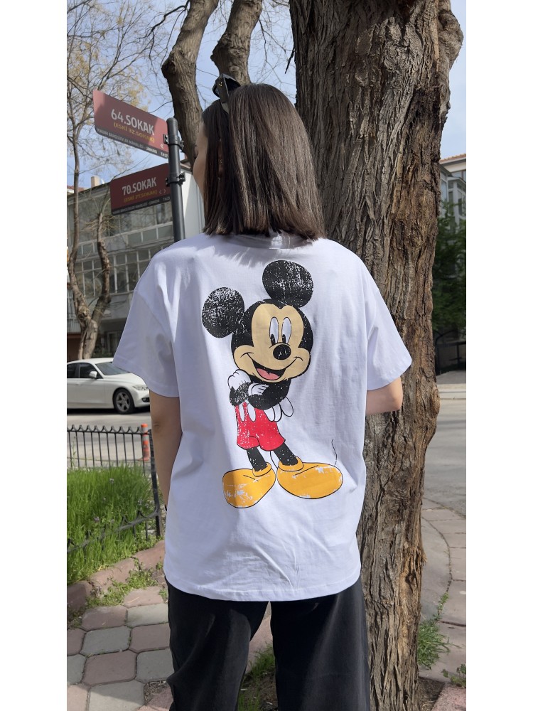 Pervin Çelik Kadın Orijinal Marka Beyaz Mickey Mouse Tişört