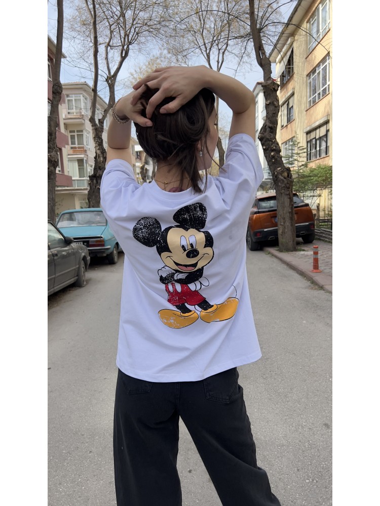 Pervin Çelik Kadın Orijinal Marka Beyaz Mickey Mouse Tişört